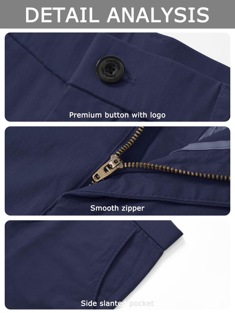 Plaid&Plain Men's Slim Fit Khaki Pants Men's Tapered Chino Pants 8801Navy 32X28 - Image 5